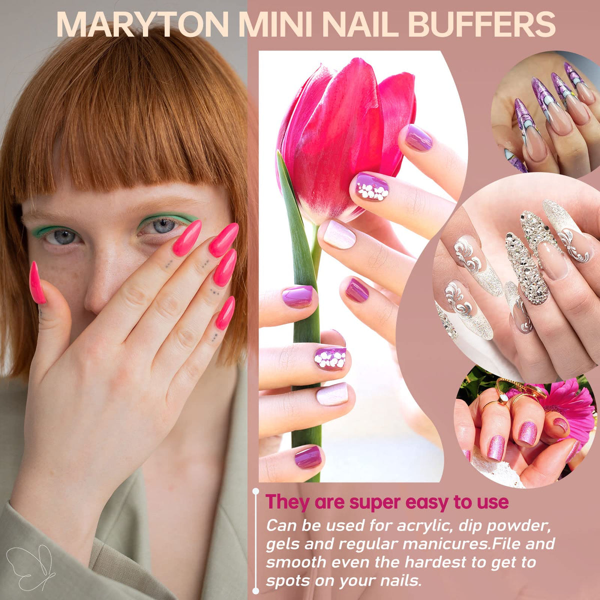 MARYTON buffer used prepping an acrylic nail for improved polish adhesion