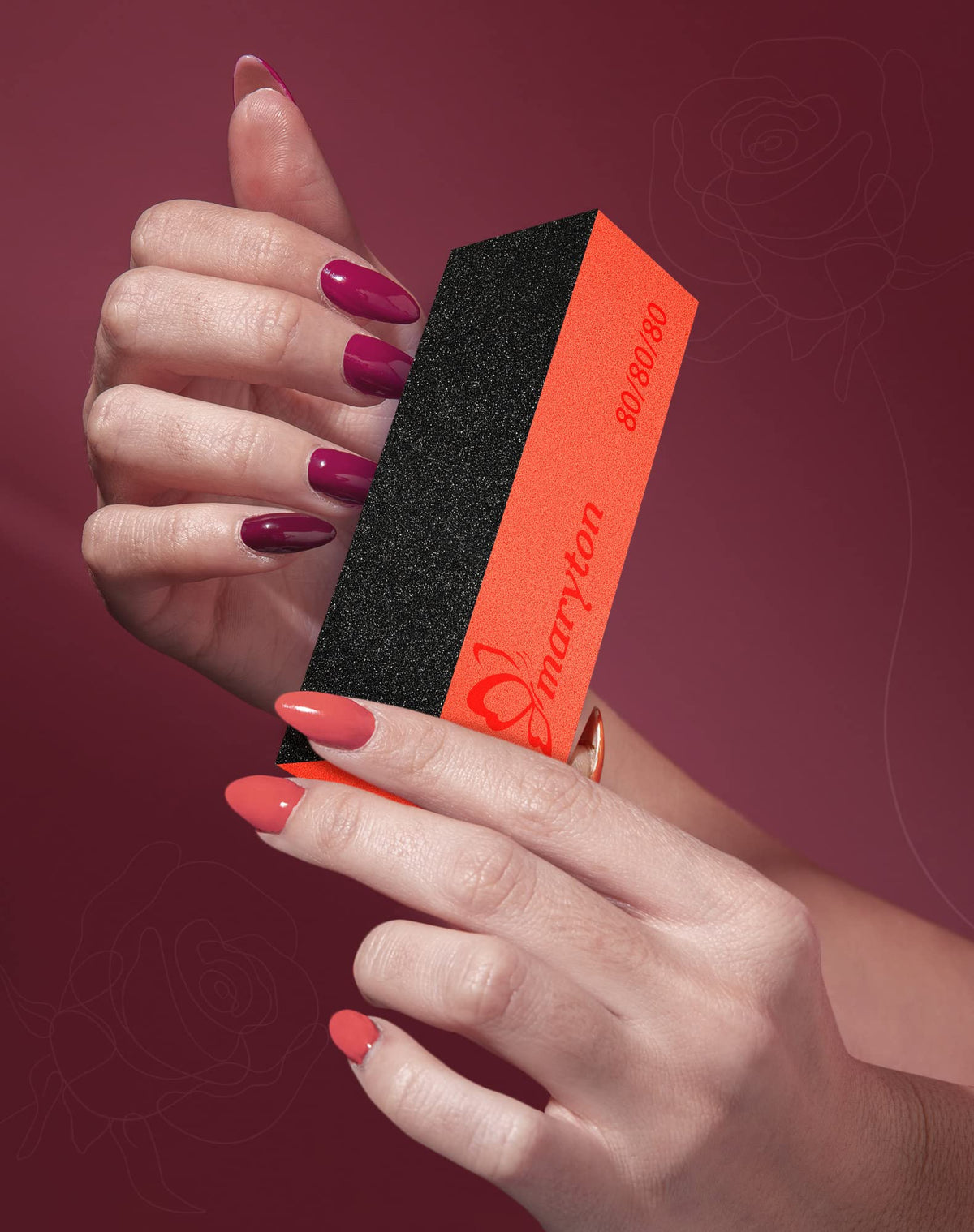 MARYTON blocks placed with manicure tools for organized kit benefit