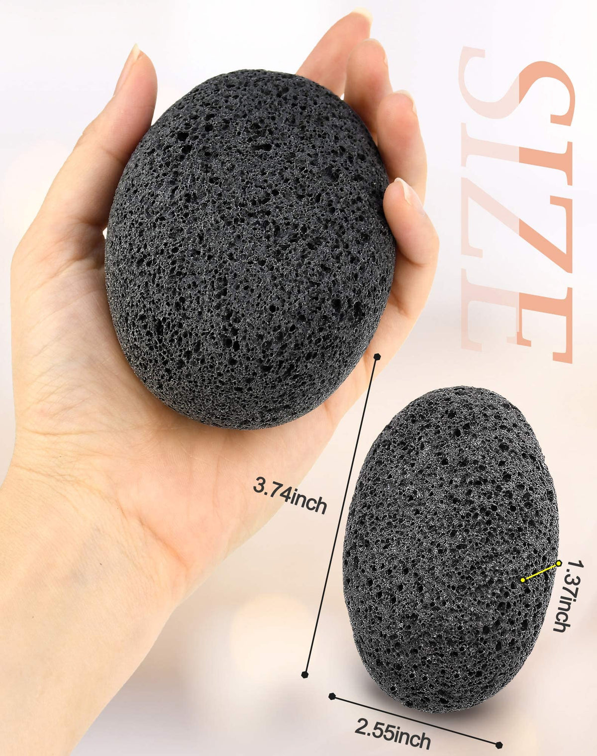 MARYTON pumice size comparison with ruler showing compact travel-friendly size