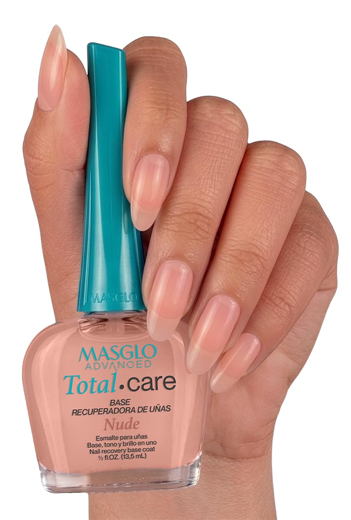MASGLO brush with nude swatch highlighting fast-dry smooth texture and subtle tint