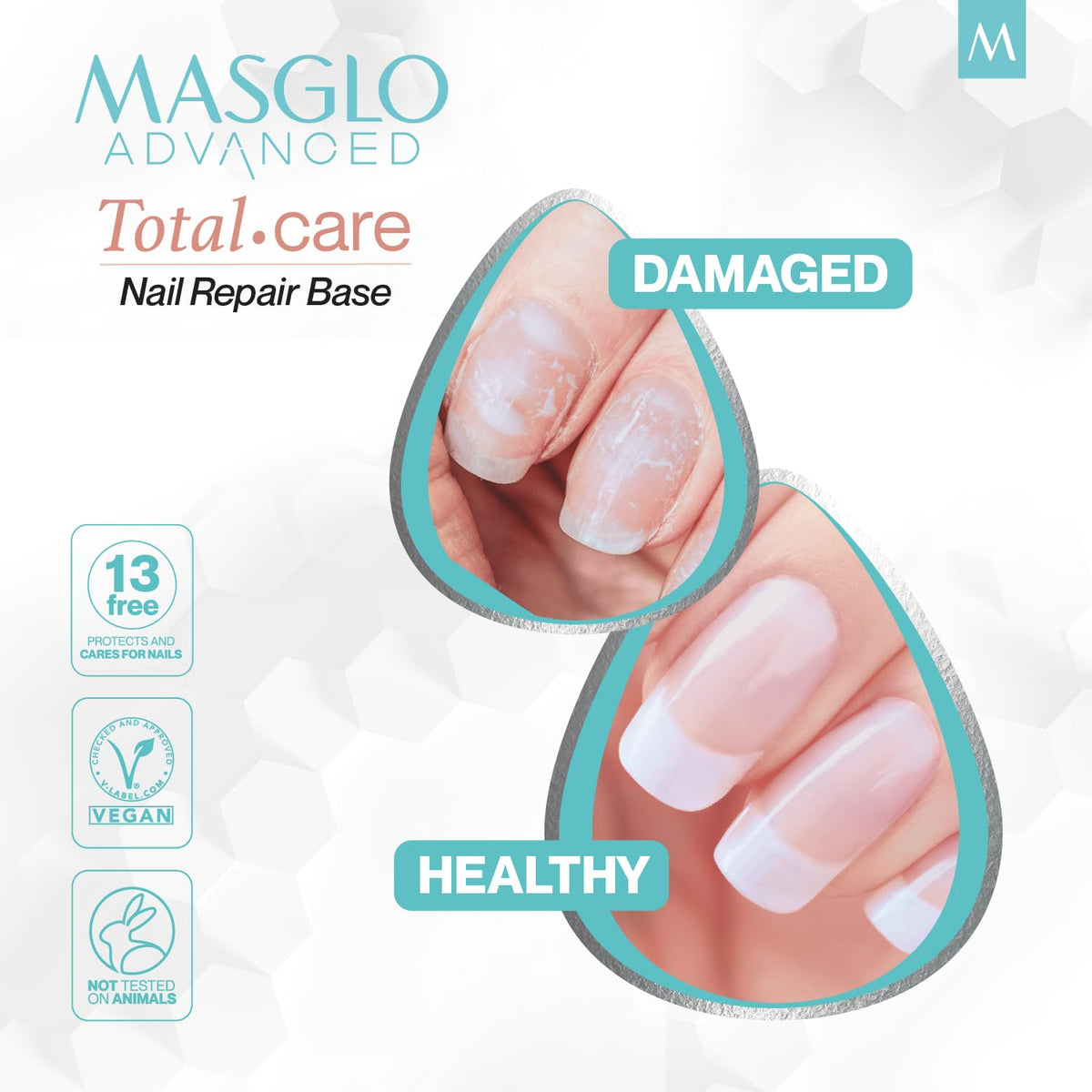 MASGLO key ingredients close-up featuring Tea Tree Oil and protein complex for repair