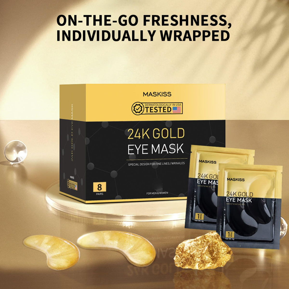 Maskiss in a bathroom morning routine conveying quick daily use benefit