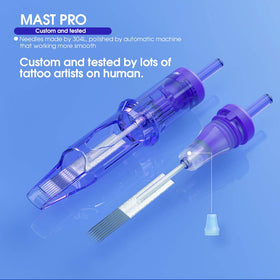 MAST TATTOO cartridge in artist hand demonstrating easy swap and ergonomic control