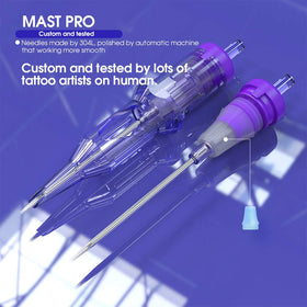 MAST TATTOO bugpin needle tip close-up highlighting fine-line capability benefit