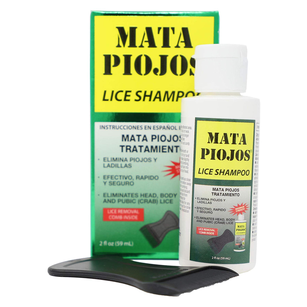 Mata Piojos shampoo texture pouring from bottle, concentrated formula for thorough coverage