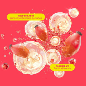 MATRIX glycolic acid and rosehip oil ingredients highlighting shine benefits