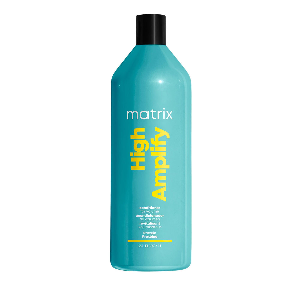 Matrix High Amplify front packaging shows large bottle for lasting volume