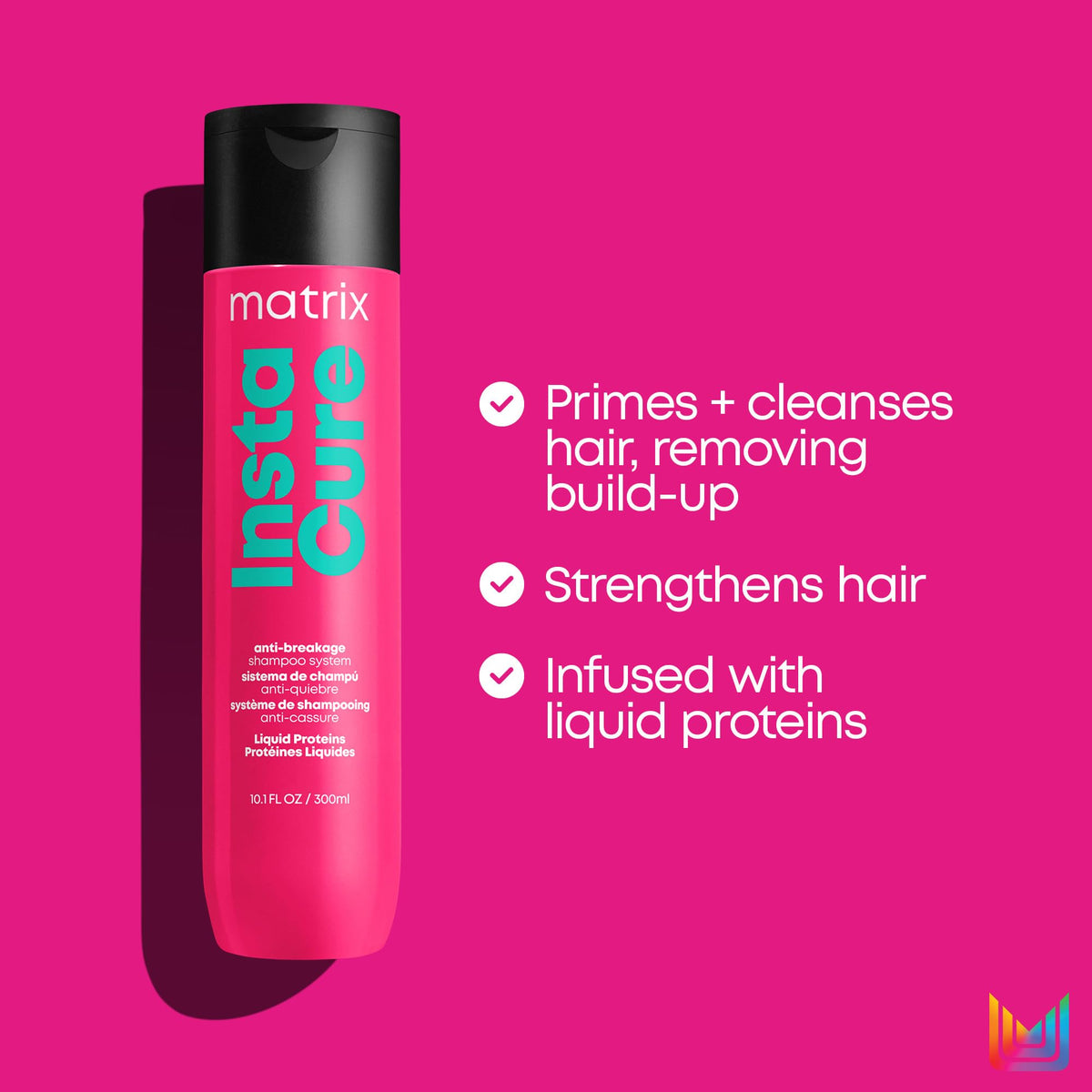 Matrix Instacure in shower application on wet hair demonstrating smoothing benefit