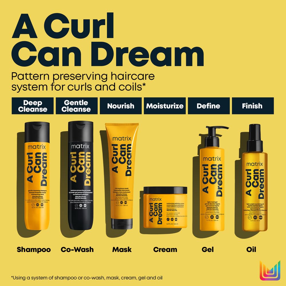MATRIX applied to damp curly hair demonstrating improved definition and reduced frizz