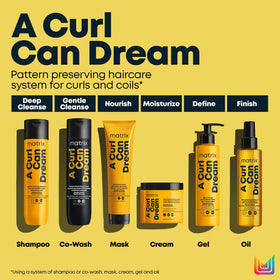 MATRIX applied to damp curly hair demonstrating improved definition and reduced frizz