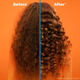 Matrix before and after hair comparison showing reduced frizz and shine
