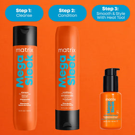Matrix used with blow dryer and flat iron demonstrating heat activation