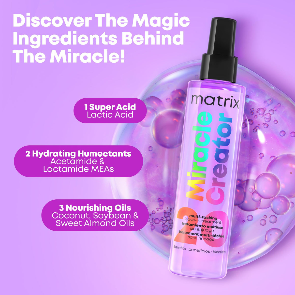 MATRIX Miracle Creator before and after hair comparison, illustrates frizz reduction