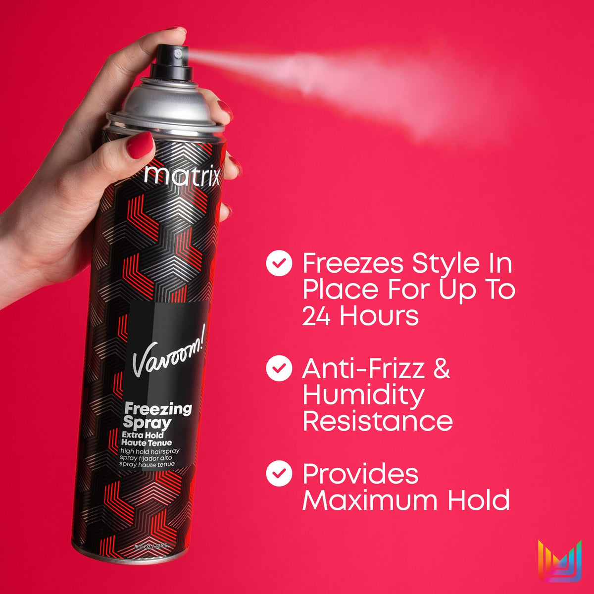 MATRIX Vavoom being sprayed on finished updo to lock style and resist frizz