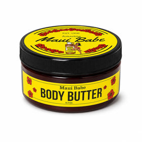 Maui Babe jar front view showing tropical packaging and moisturizing benefit