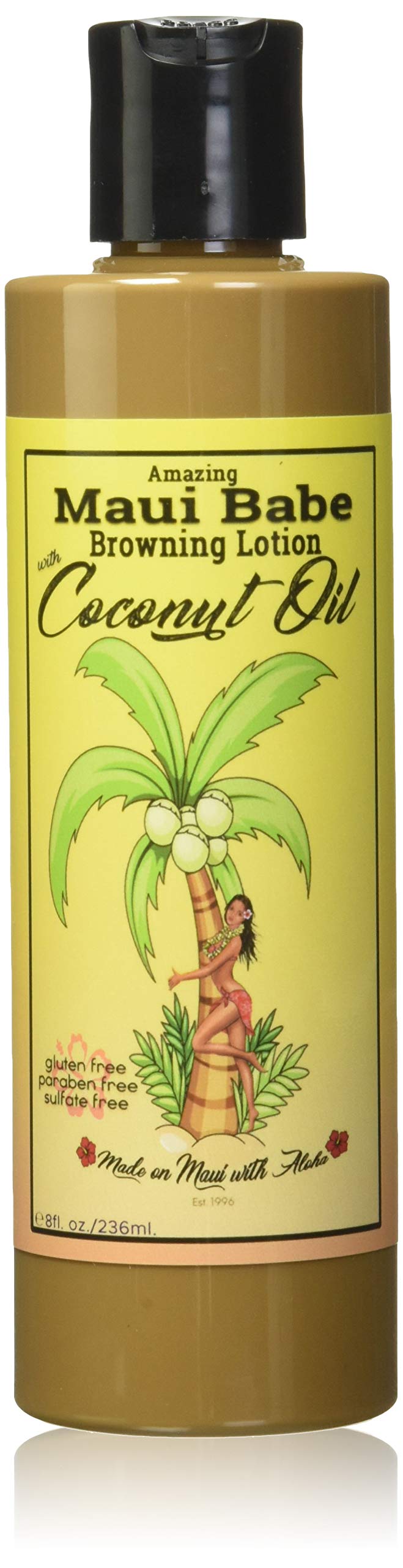 Maui Babe front bottle view showing label and coconut oil benefit