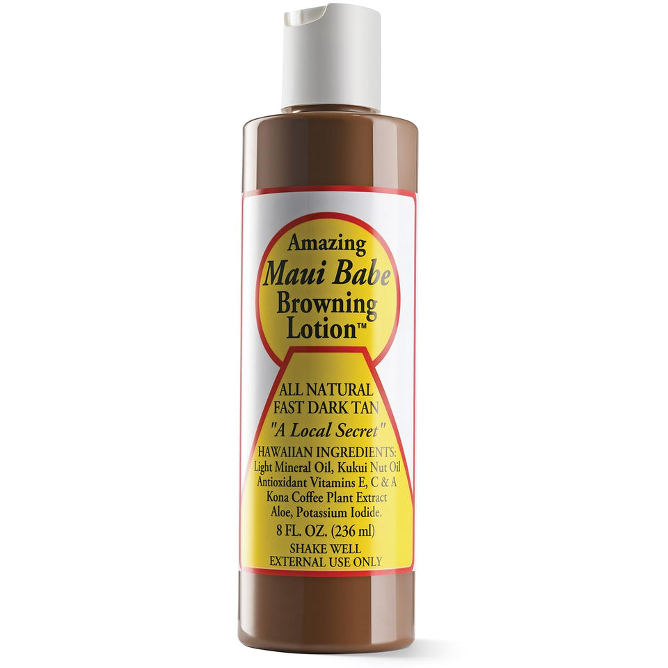 Maui Babe front bottle view showing packaging and quick tan benefit