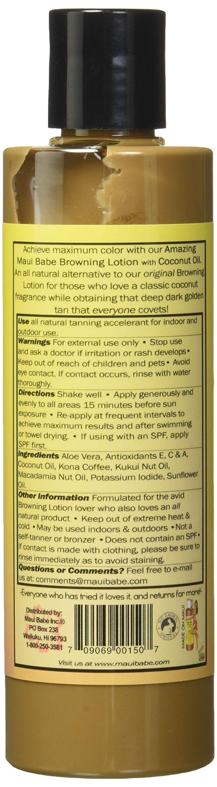 Maui Babe lotion on palm close-up highlighting moisturizing coconut texture
