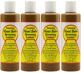 Maui Babe front packaging showing four 8 ounce bottles for extended tanning