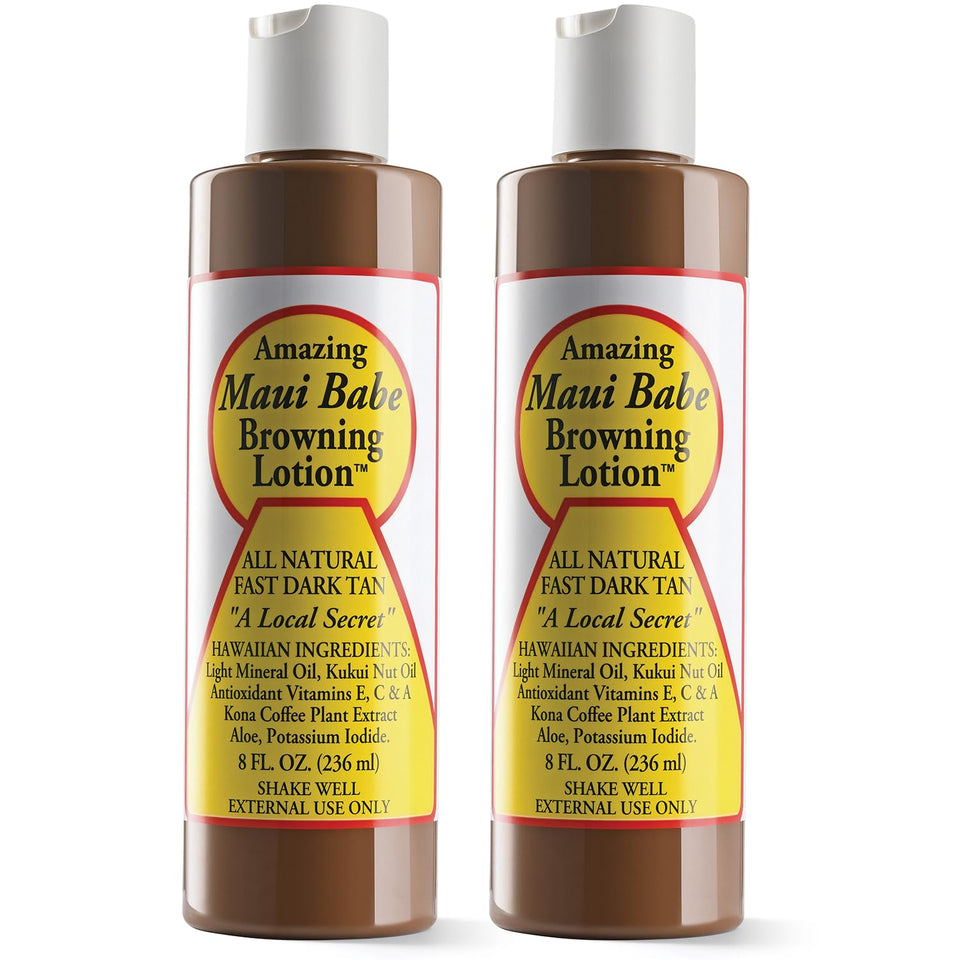 Maui Babe front packaging shows two 8 ounce bottles, good for travel