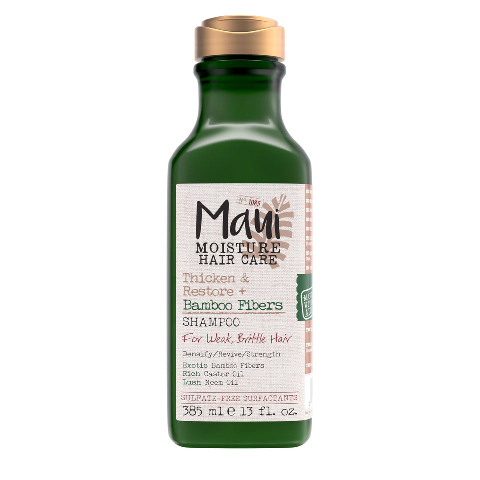 Maui Moisture bottle front showing packaging and purpose for thicker hair