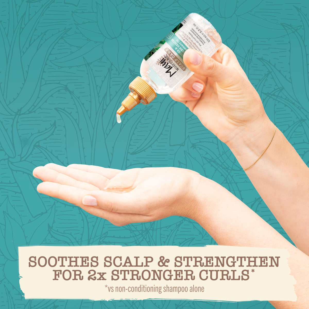 Curly hair before and after Maui Moisture serum showing improved shine