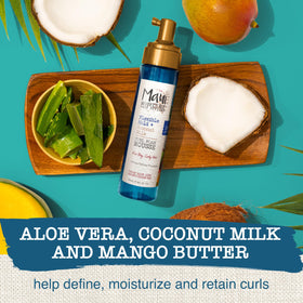 Maui Moisture foam texture on palm emphasizing lightweight, non-crunch hold