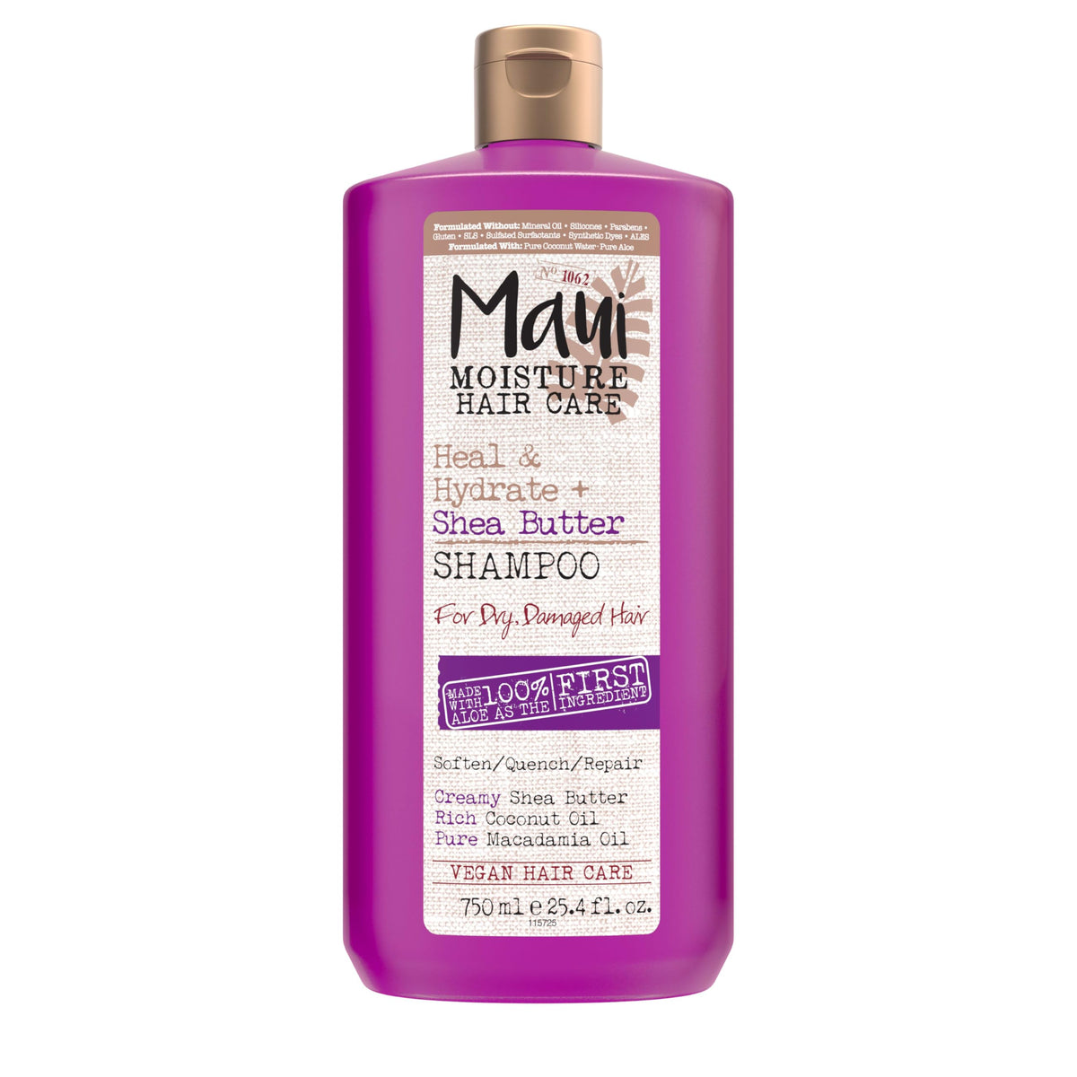 Maui Moisture front bottle view showing nourishing healand hydrate benefits