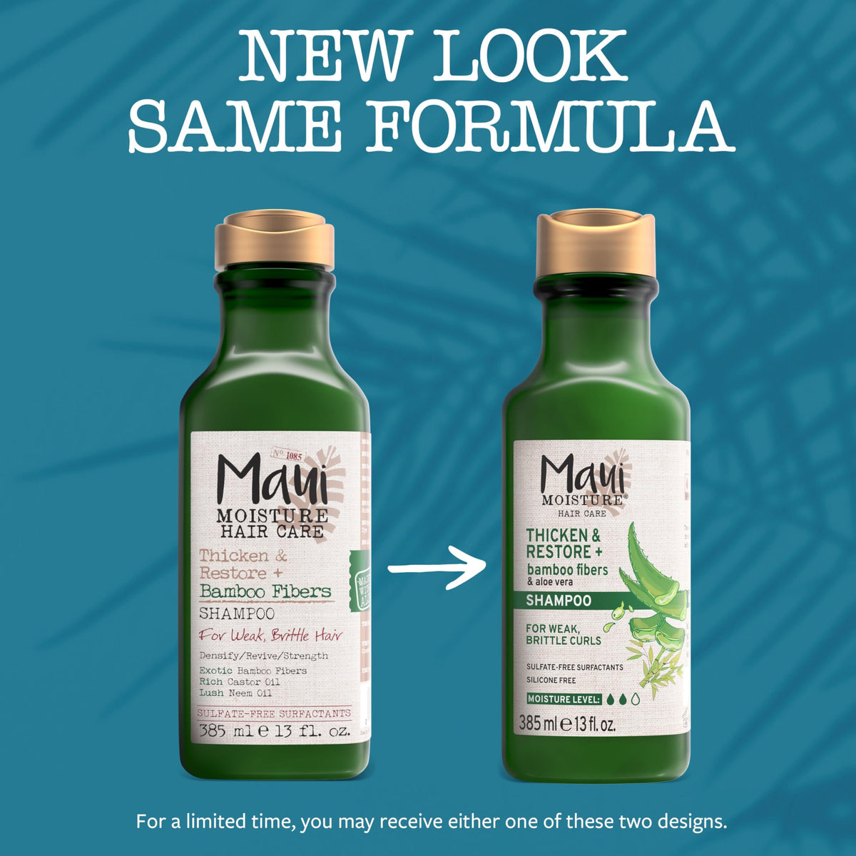 Maui Moisture label closeup highlighting bamboo fibers and aloe benefits