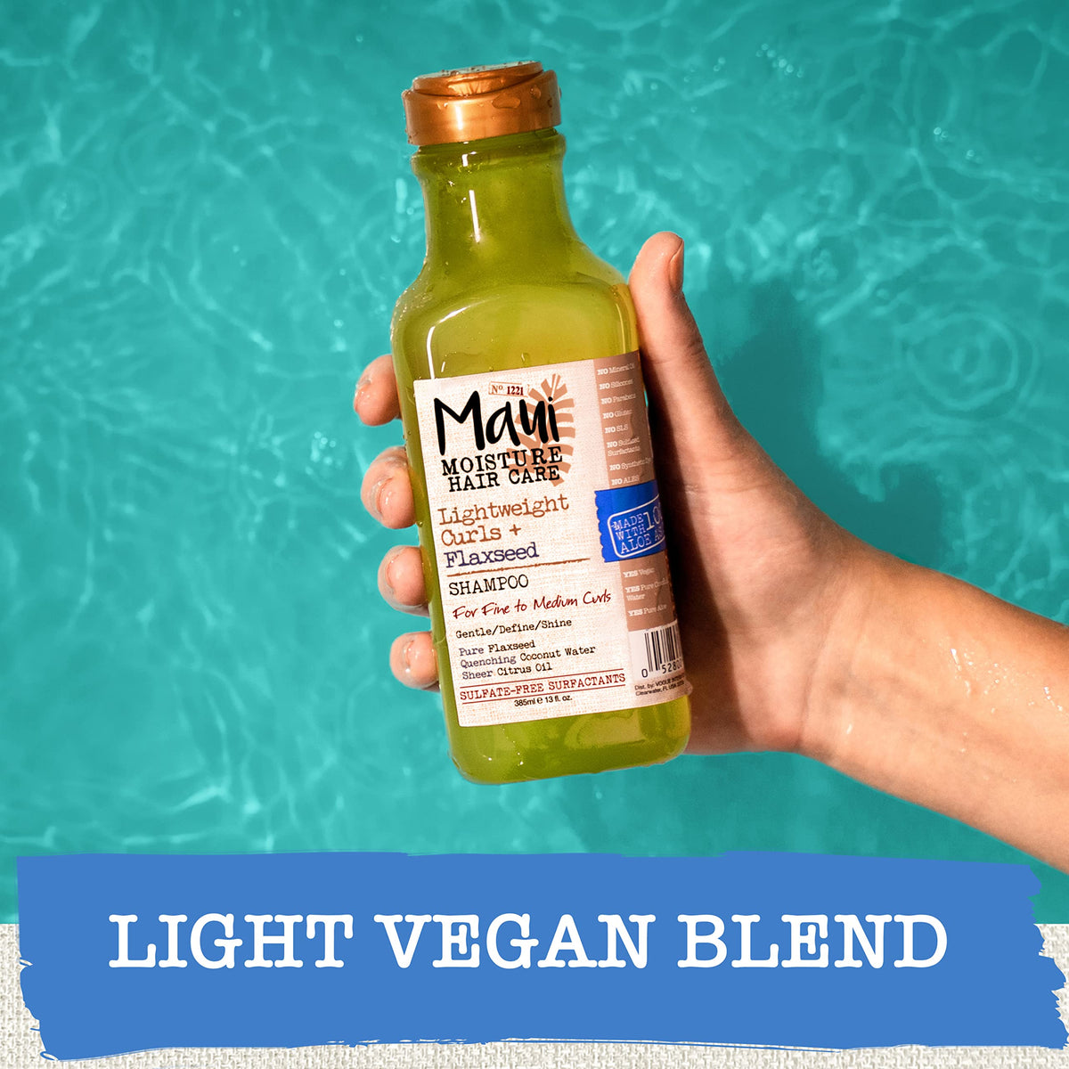 Maui Moisture bottle on bathroom shelf suggesting daily routine benefit