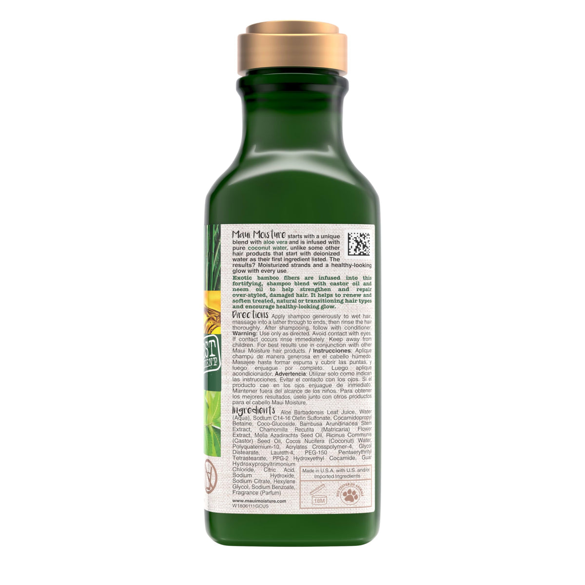 Maui Moisture bottle in shower demonstrating easy, sulfate-free wash