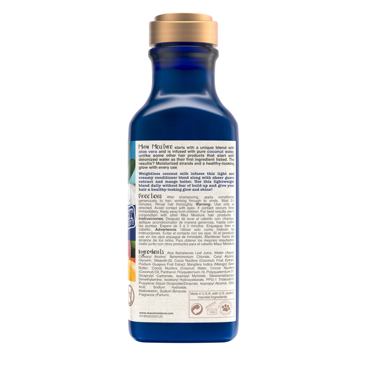 Maui Moisture 13 fl oz bottle in hand to show true size
