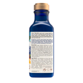 Maui Moisture bottle next to ruler showing compact 13 fl oz size