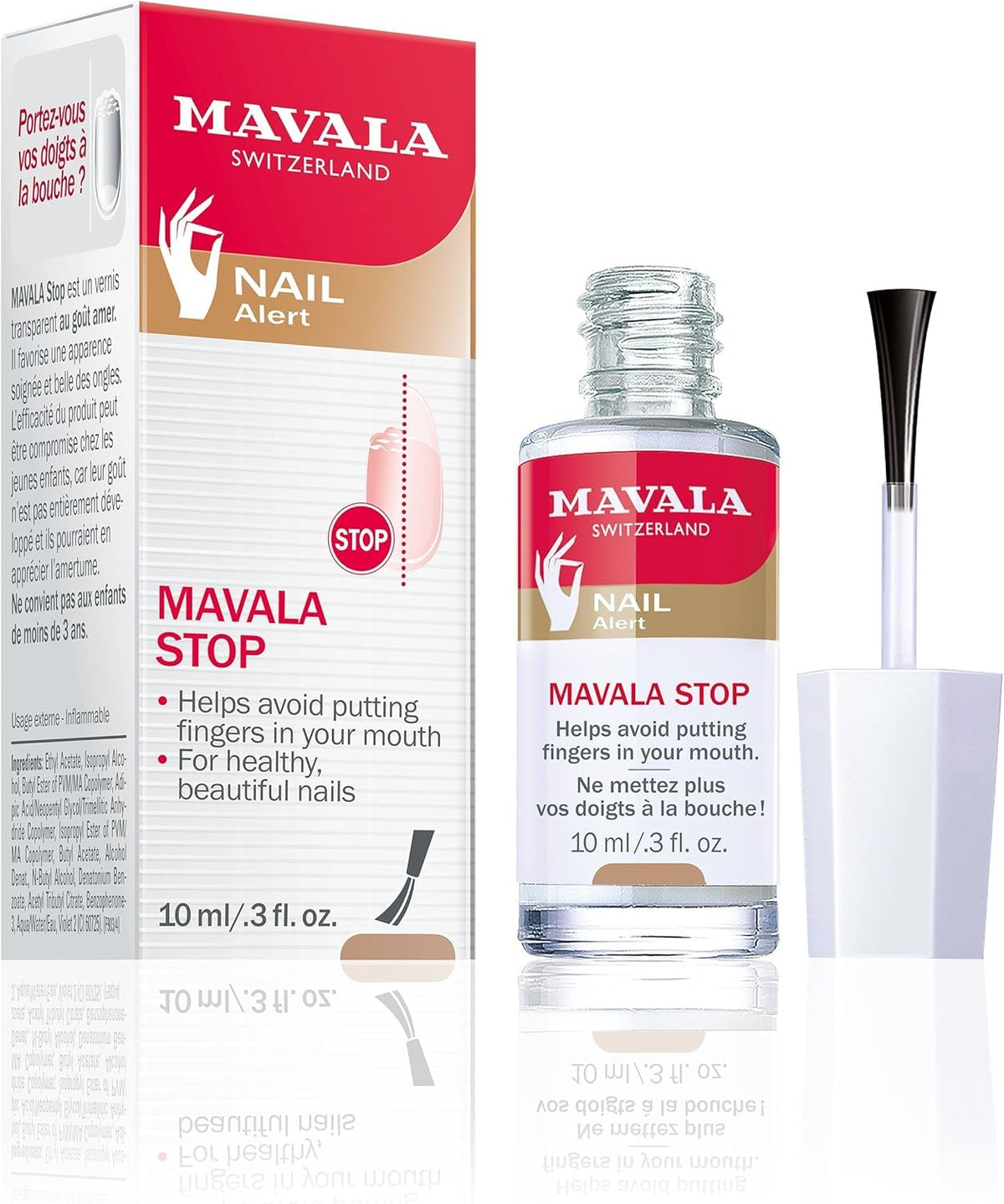 MAVALA bottle front packaging showing treatment benefits for habit control