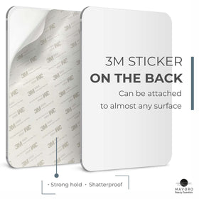 Detail of Mavoro 3M adhesive backing demonstrating strong peel-and-stick mounting benefit