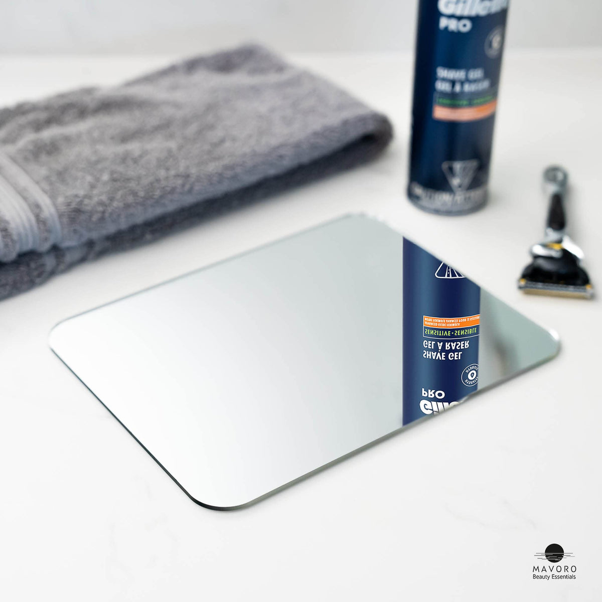 Mavoro mirror on back of door showing space-saving use and quick grooming benefit