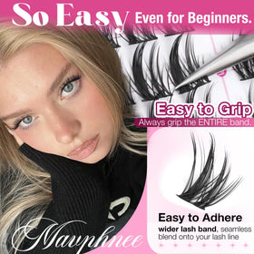 Mavphnee lash cluster being applied with tweezers for quick DIY results
