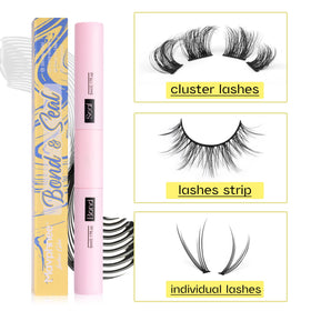 Mavphnee before and after cluster lashes showing fuller, sealed finish