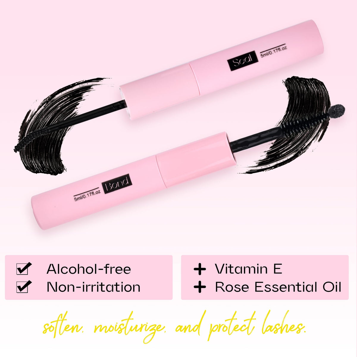 Mavphnee black Seal applied on lash for pigmented finish and added thickness
