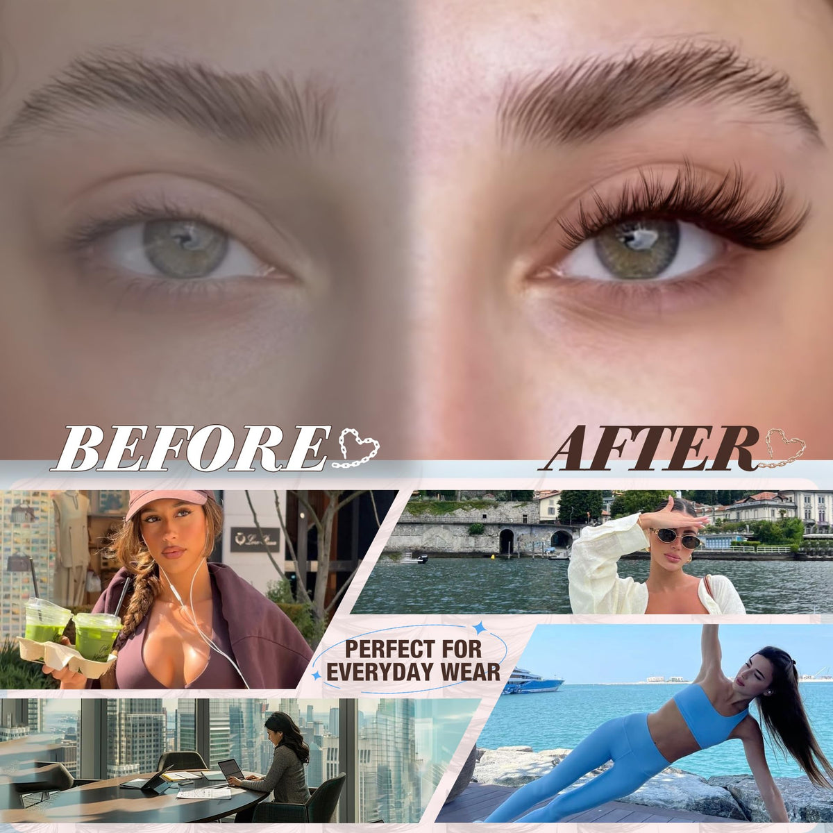 Mavphnee lash cluster application on eye illustrating easy DIY placement