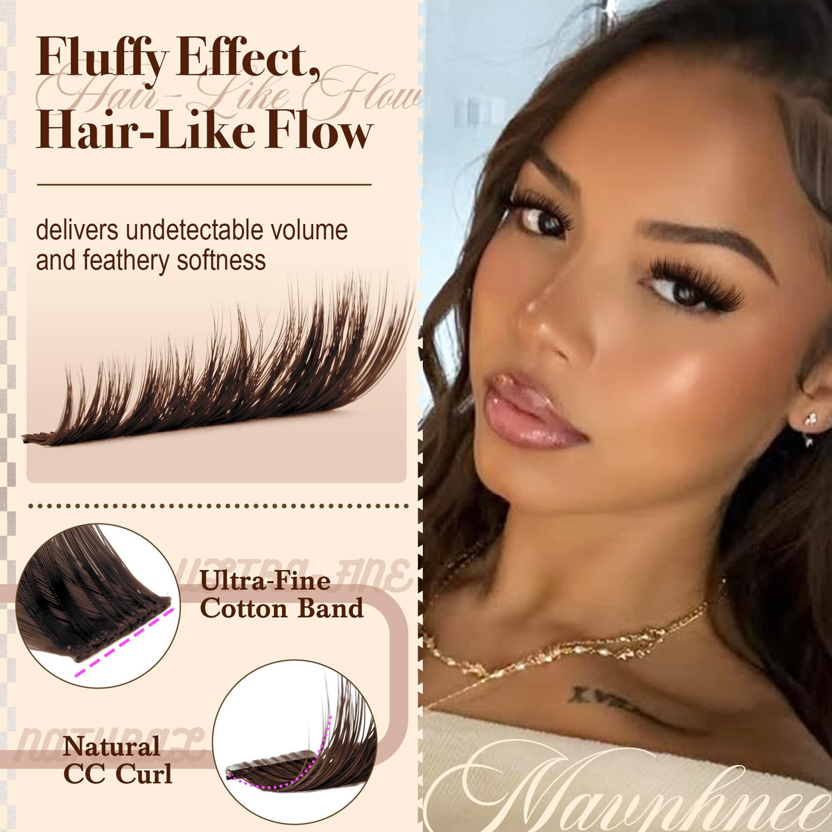 Mavphnee faux mink fibers close-up showing soft texture and volume benefit