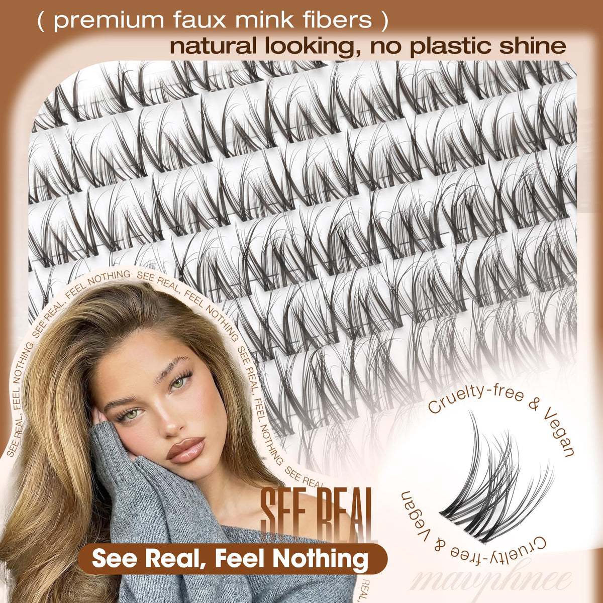 Mavphnee faux mink fiber texture close-up showing matte, realistic benefit