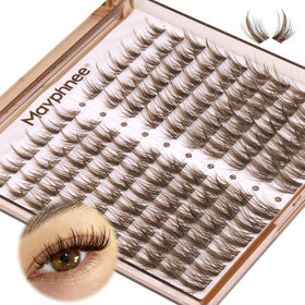 Mavphnee front packaging showing 120 brown lash clusters and sizes for convenience