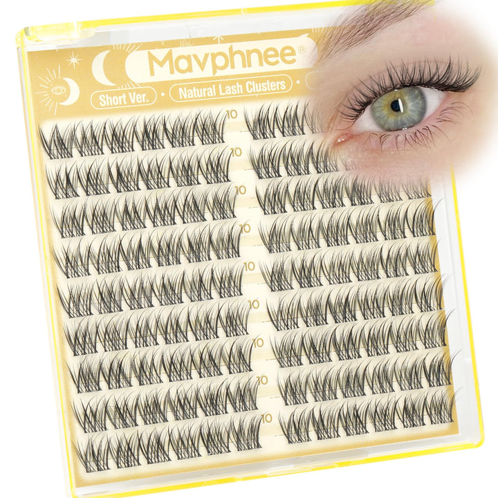 Mavphnee front packaging showing 108pcs cluster lashes and concise product benefits