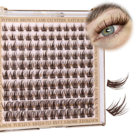 Mavphnee front packaging showing 120 brown lash clusters, easy customization