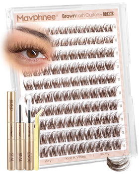 Mavphnee front packaging showing brown lash cluster kit and tools for easy styling