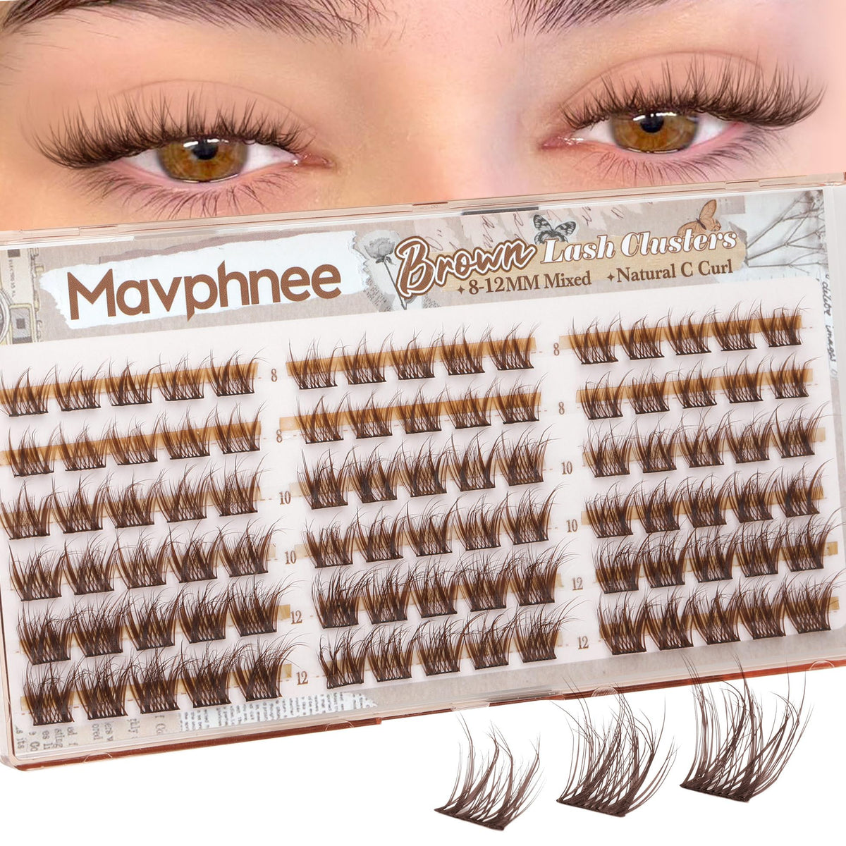 Mavphnee front packaging showing brown lash clusters for natural enhancement