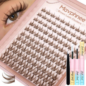 Mavphnee front packaging showing full brown lash clusters kit benefits