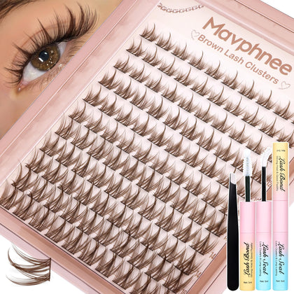 Mavphnee front packaging showing full brown lash clusters kit benefits