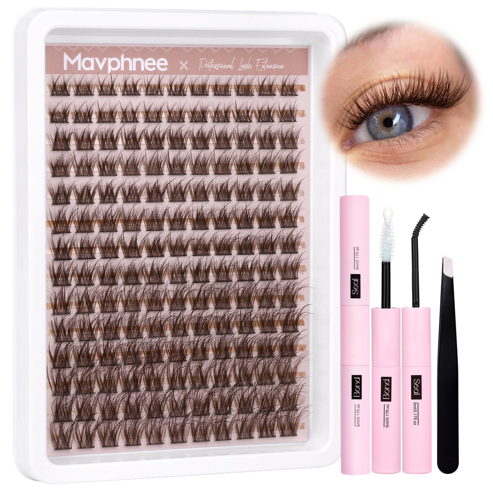 Mavphnee front packaging showing brown lash kit and included tools